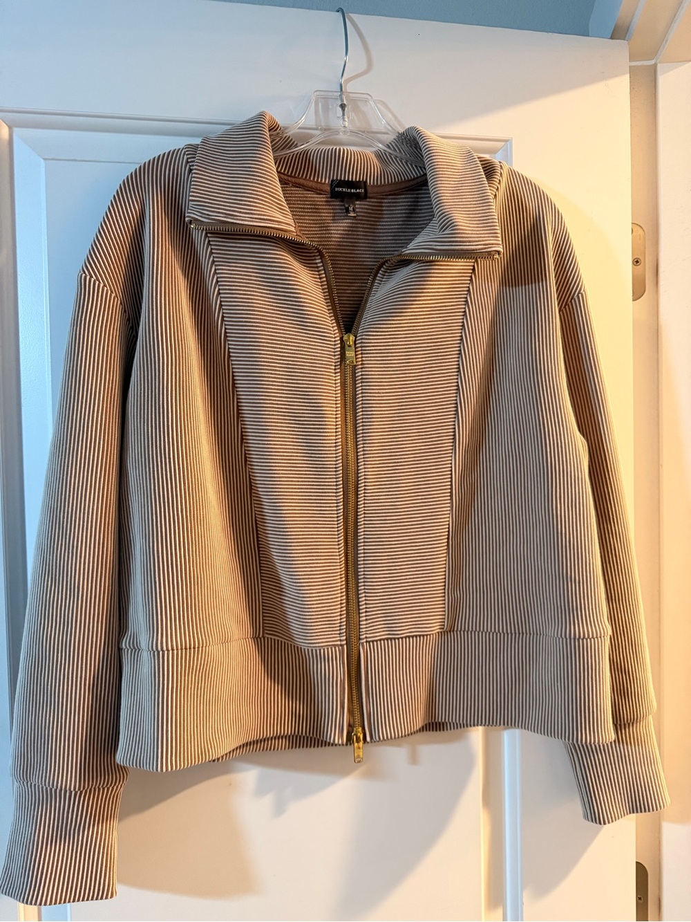 Buckle Beige Ribbed Zip-Front Utility Jacket